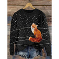Women's round neck sweater with a small floral digital print pattern.