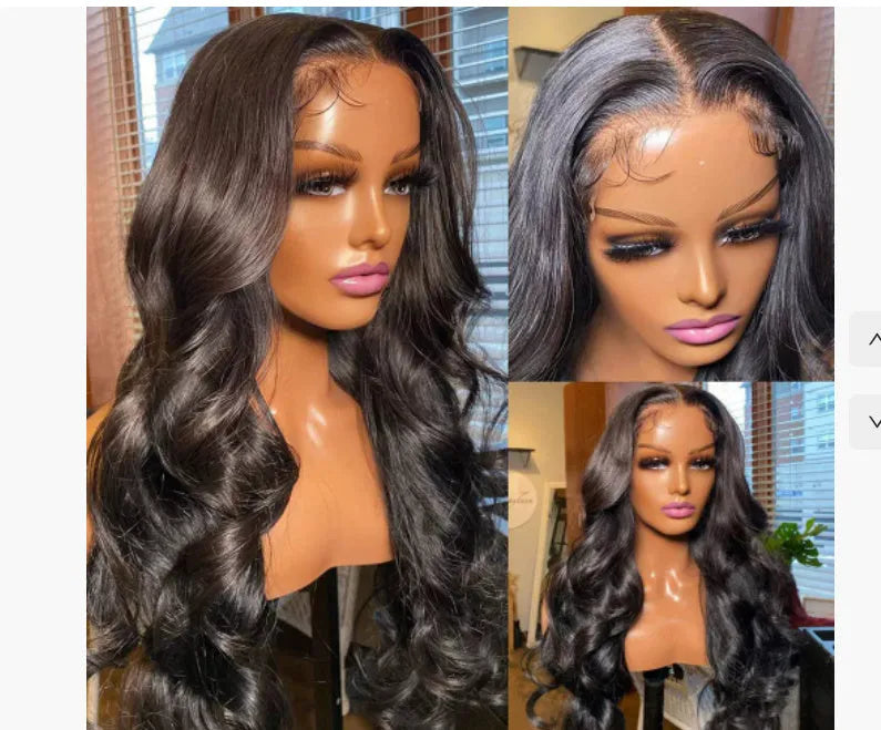 Black synthetic wig with medium large curly waves and lace mesh construction