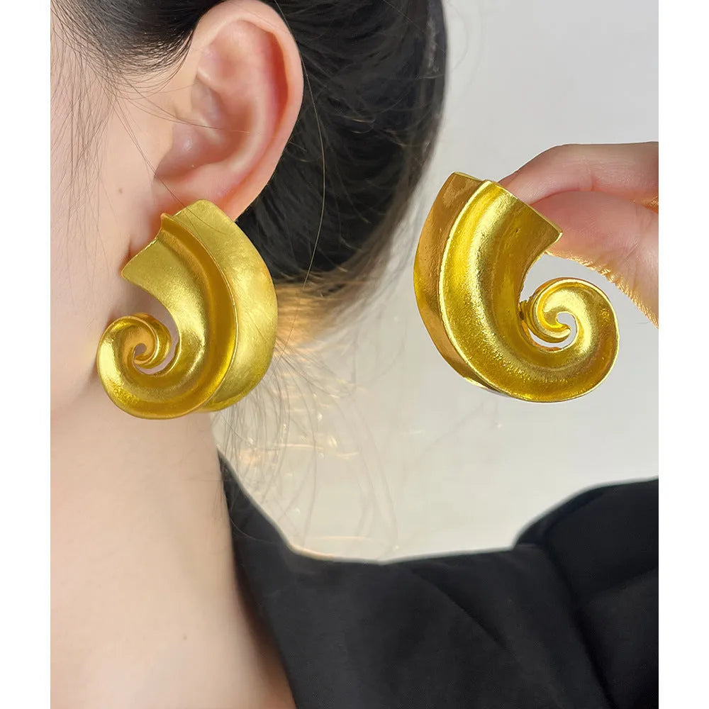 Geometric ear studs with 5cm drop length in gold or silver electroplated finish