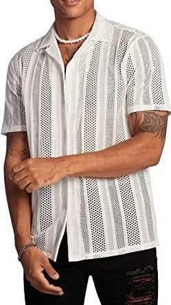 Men's short-sleeved button knitted shirt in cardigan style with jacquard texture