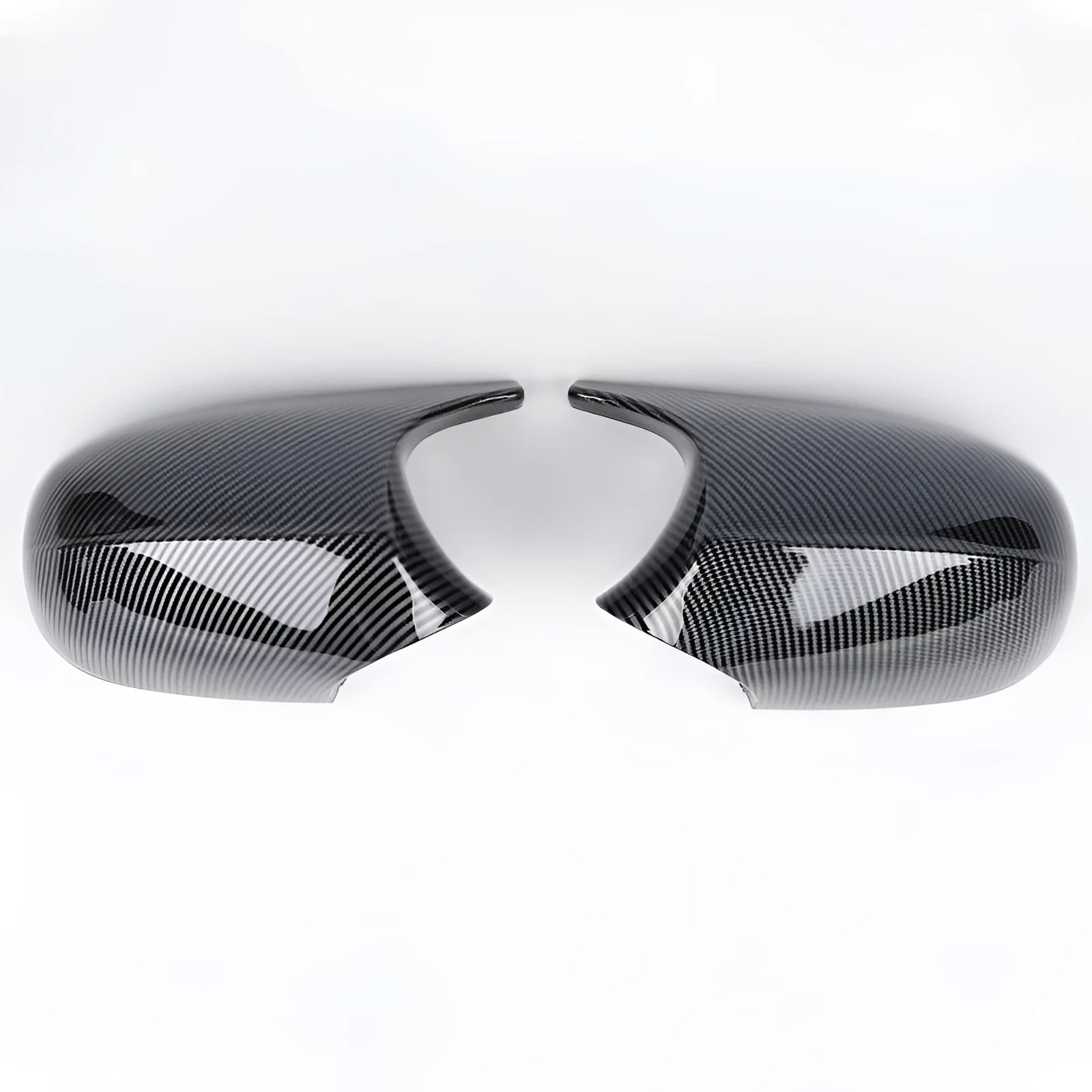 Pair of black ABS plastic rearview mirror shells for BMW 3 Series E90 door mirrors.