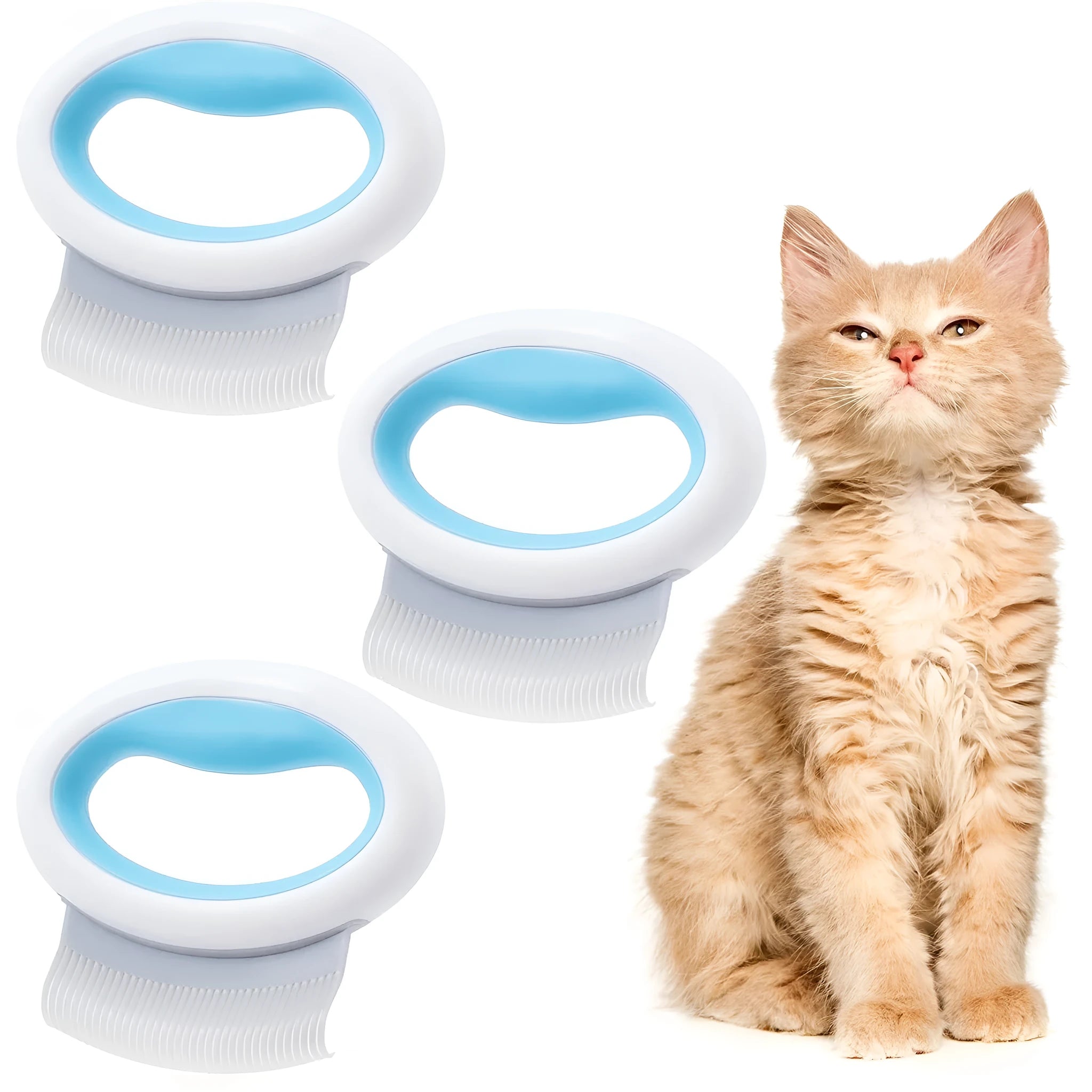 Blue pet grooming comb with ergonomic handle for cat and dog deshedding and dematting