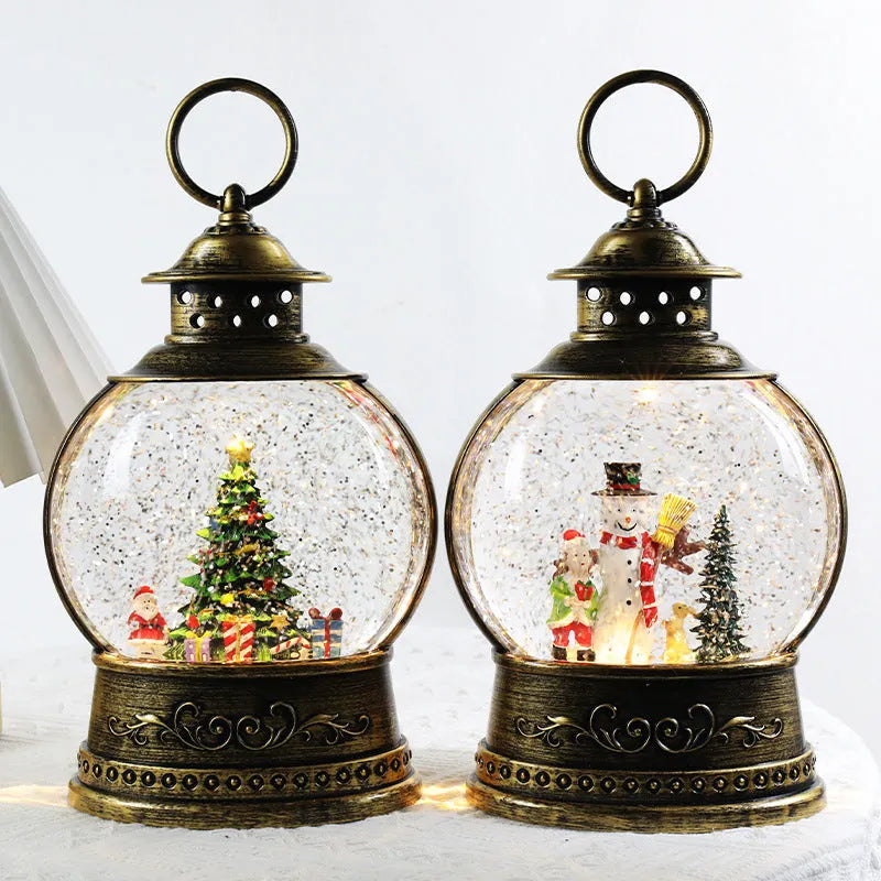 Plastic Christmas music box rotating crystal ball night light with tree design on tabletop