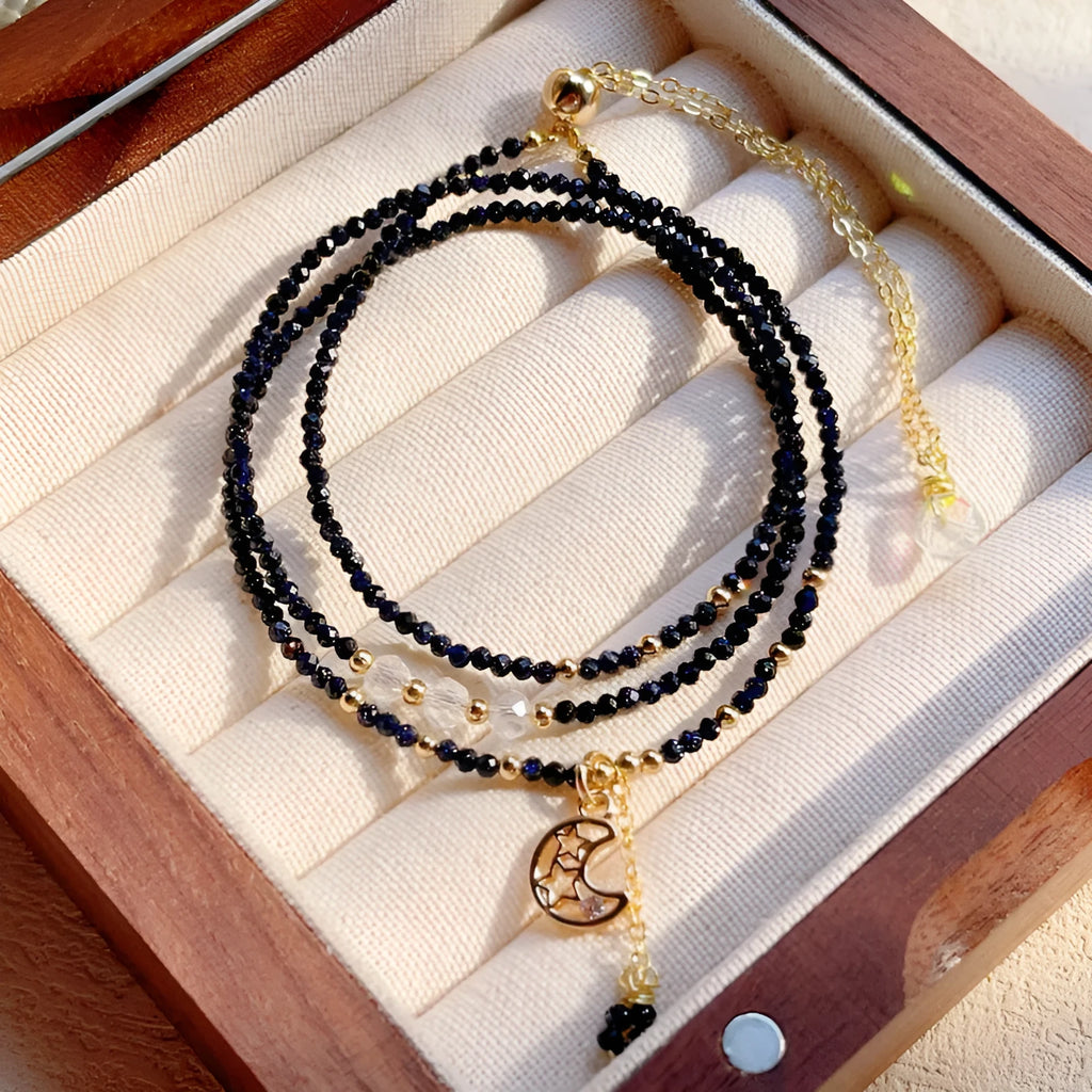 Blue gold sand stone three-ring multi-layer bracelet for women showing manual craftsmanship