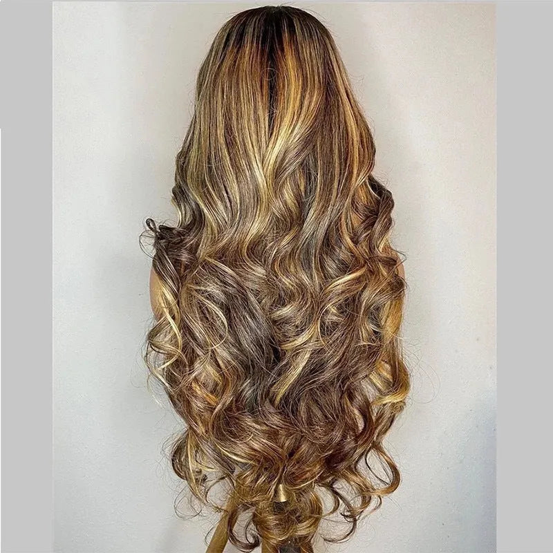 Front lace wig with long curly hair in 134 gradient colour with side bangs