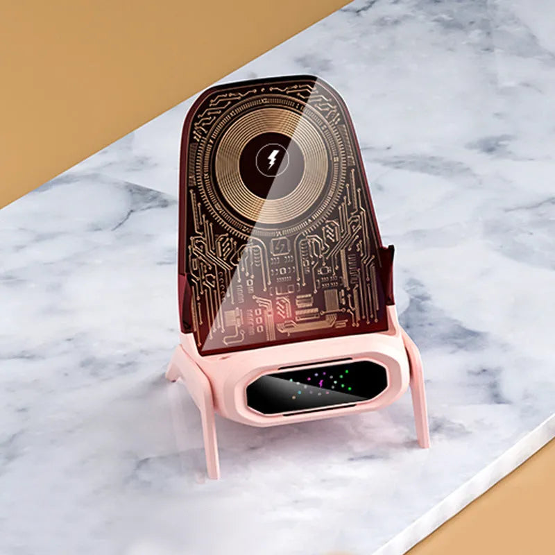 100W transparent small chair wireless charger stand in white with QC3.0 fast charging capability