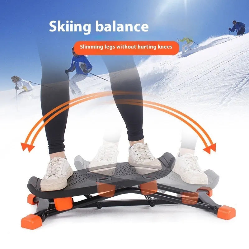 JS101A black mini fitness skiing machine with elastic hand straps, compact home exercise equipment
