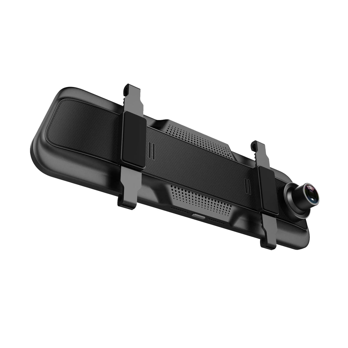 Black 10-inch touchscreen driving recorder rearview mirror with wide-angle lens for vehicle installation