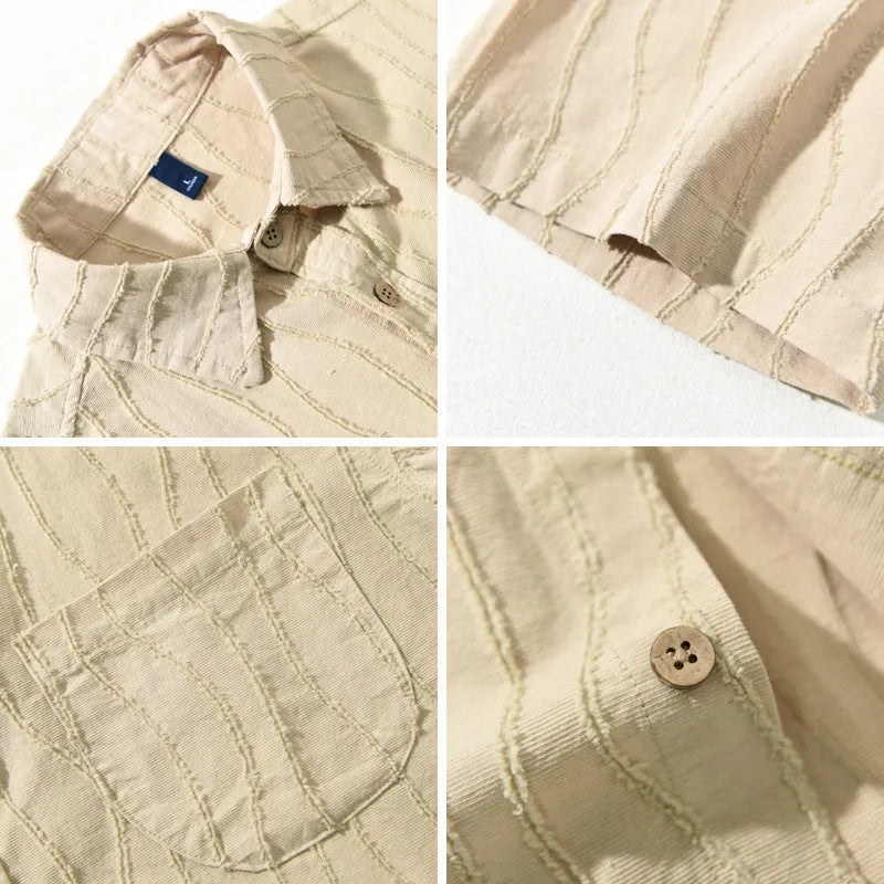 Men's pure cotton casual shirt in Japanese style with short sleeves and loose fit