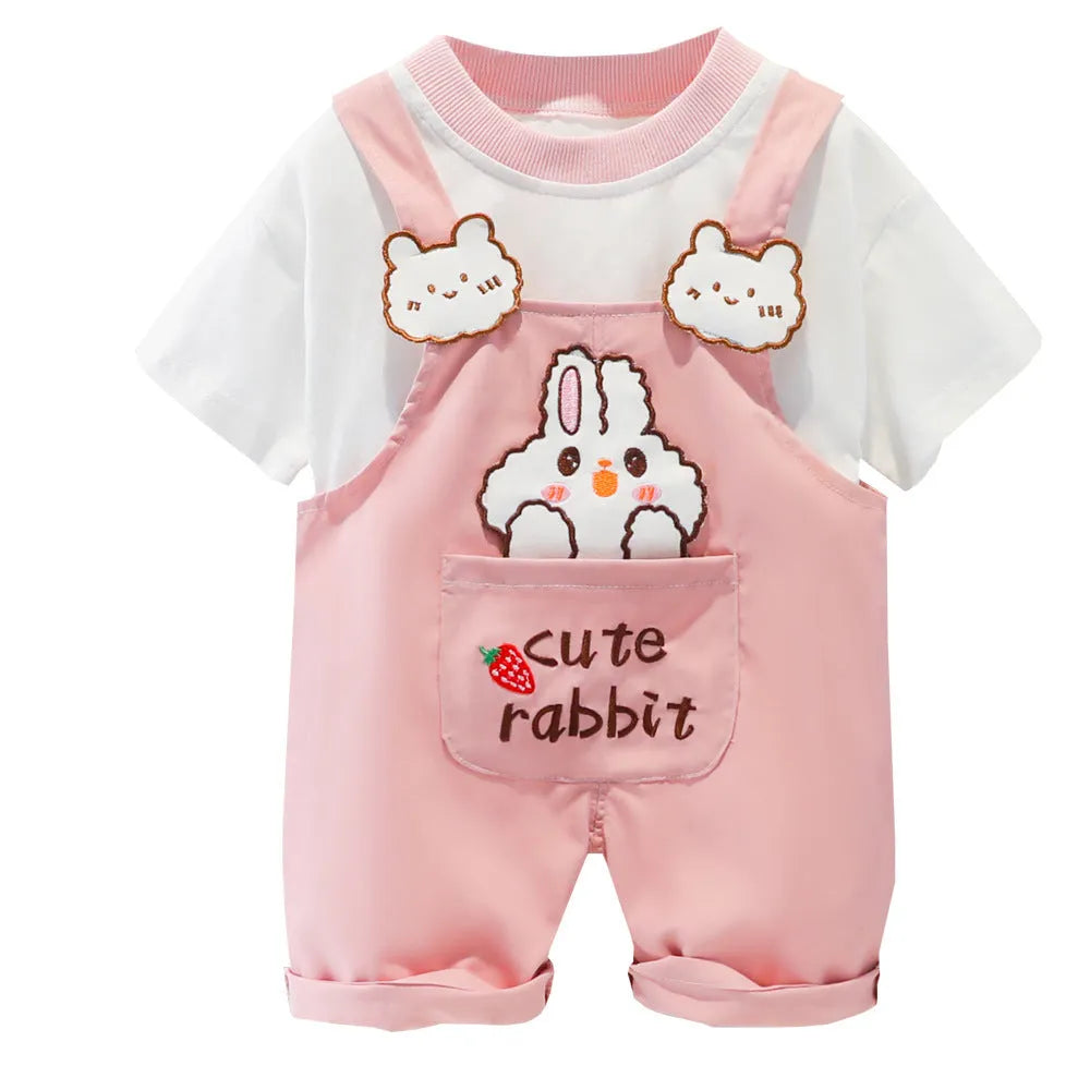 Children's cotton summer overalls with cartoon design and adjustable straps