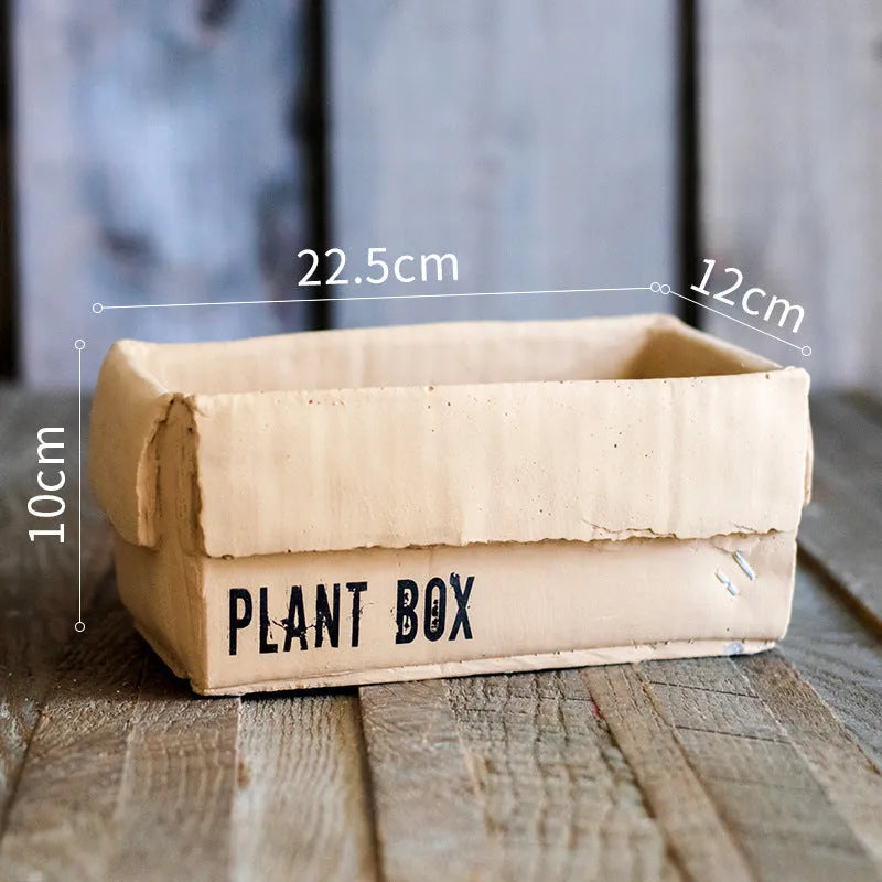 Cement brown paper box flowerpot with bottom drainage hole in Nordic style