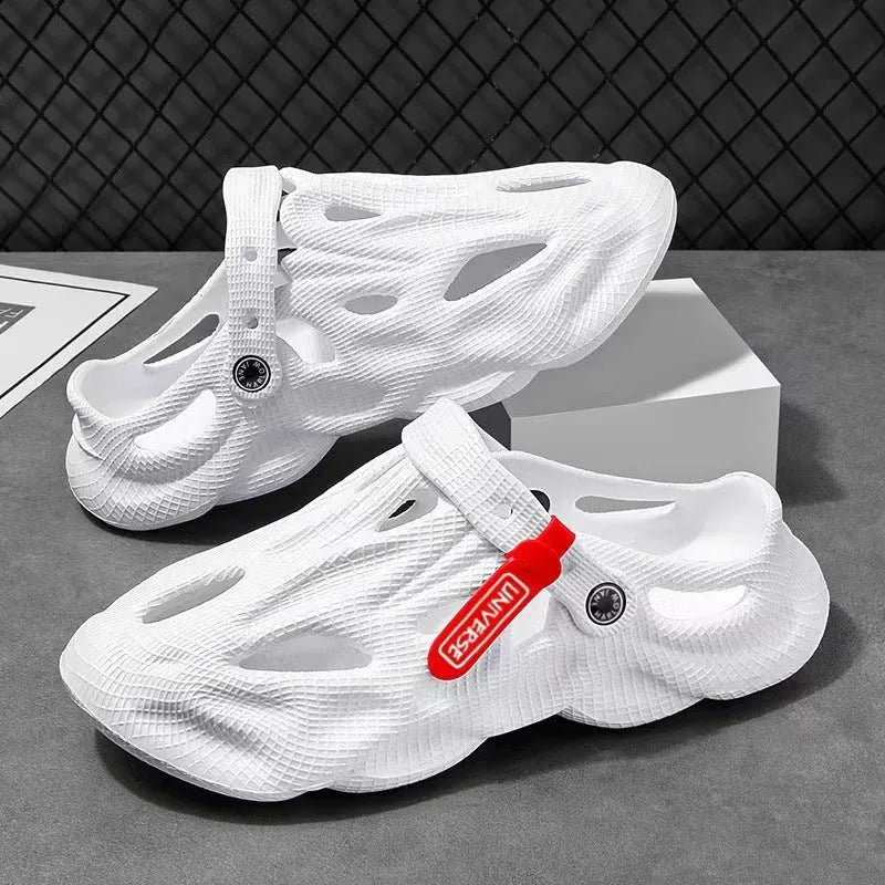 Coconut slippers with closed toe design and breathable holes in EVA foam construction