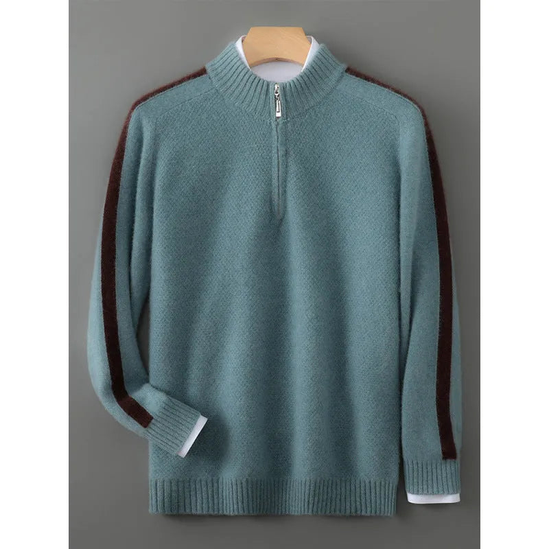 Sheep wool half zip knitted sweater slim fit pullover in four colour options