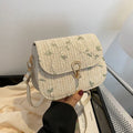 Straw woven satchel handbag with floral pattern in white colour option, single shoulder strap, summer beach bag