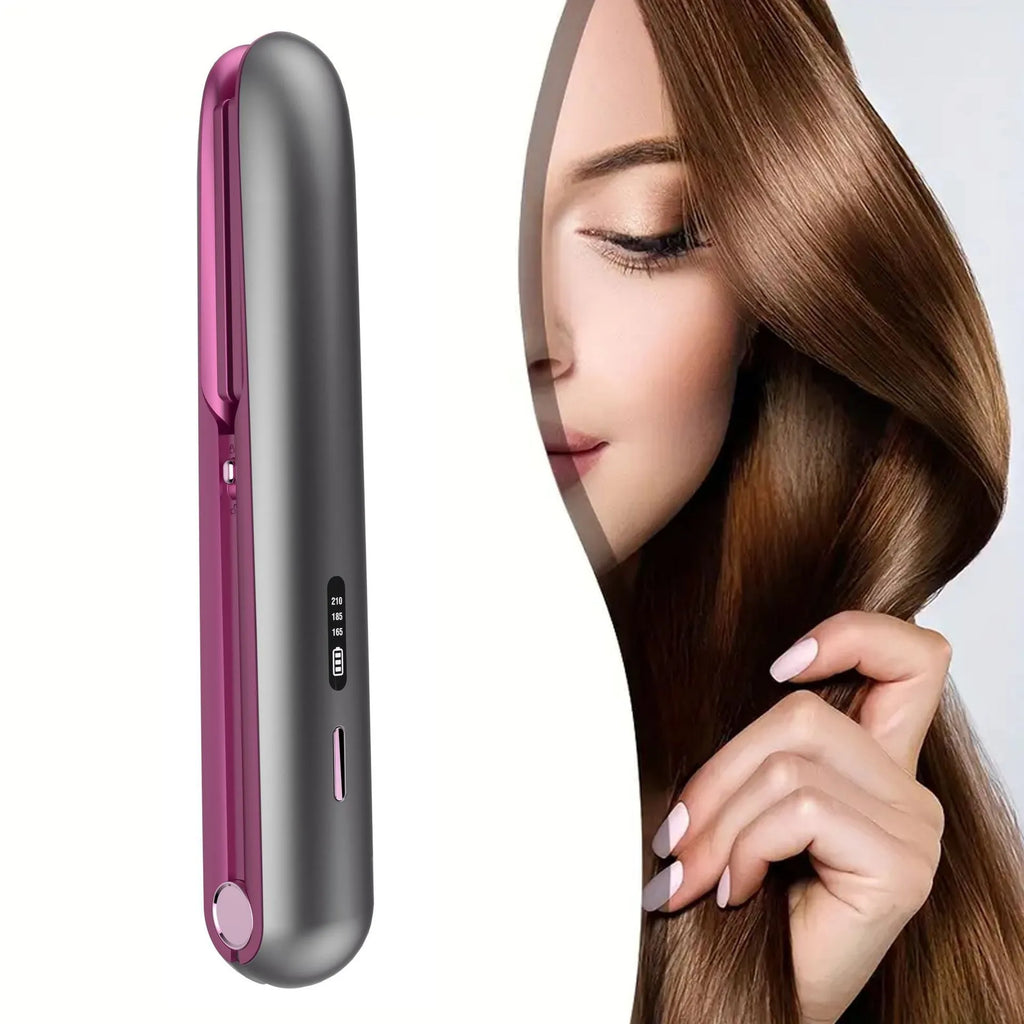Moon shadow grey wireless hair straightener with tourmaline ceramic plates on a grey background.