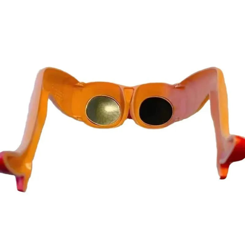Orange novelty sunglasses with a personality leg and hip design on the plastic frame.