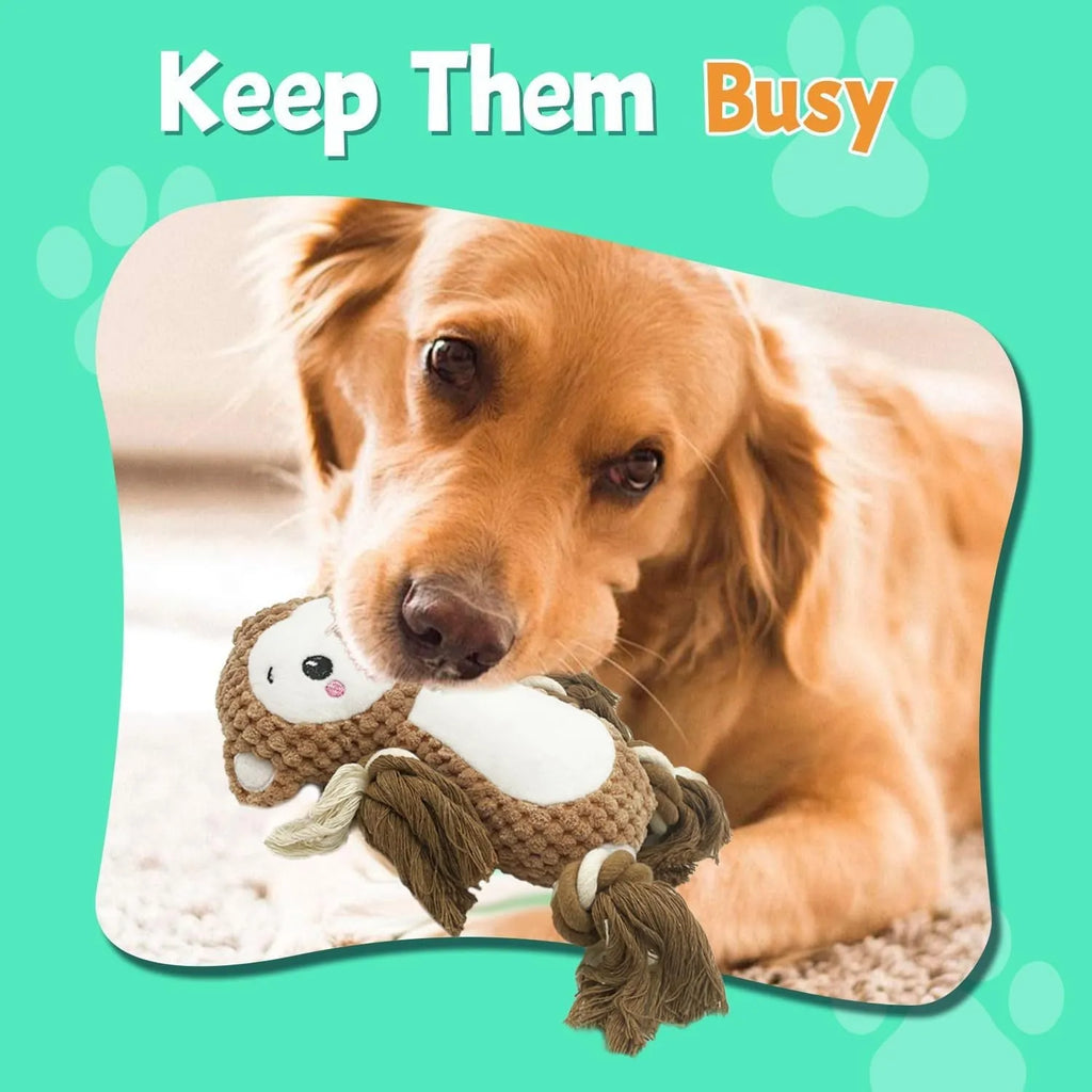 Lion and monkey plush squeaky dog toys bundle for medium and large dogs