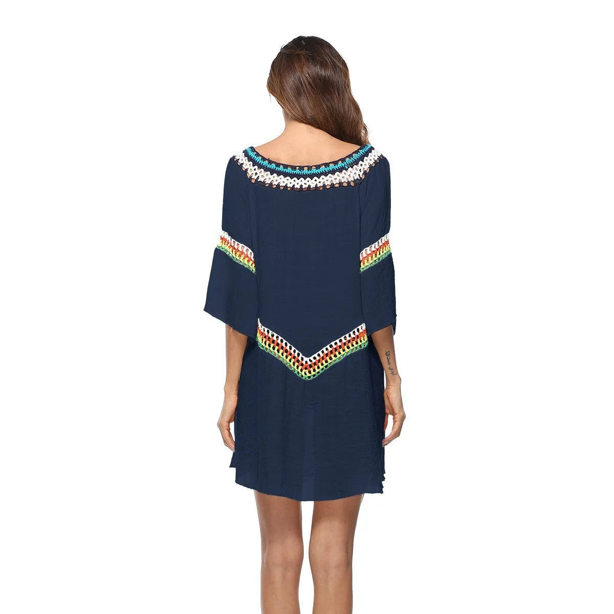 Women's crochet ethnic-style beach cover-up with long sleeves for sun protection