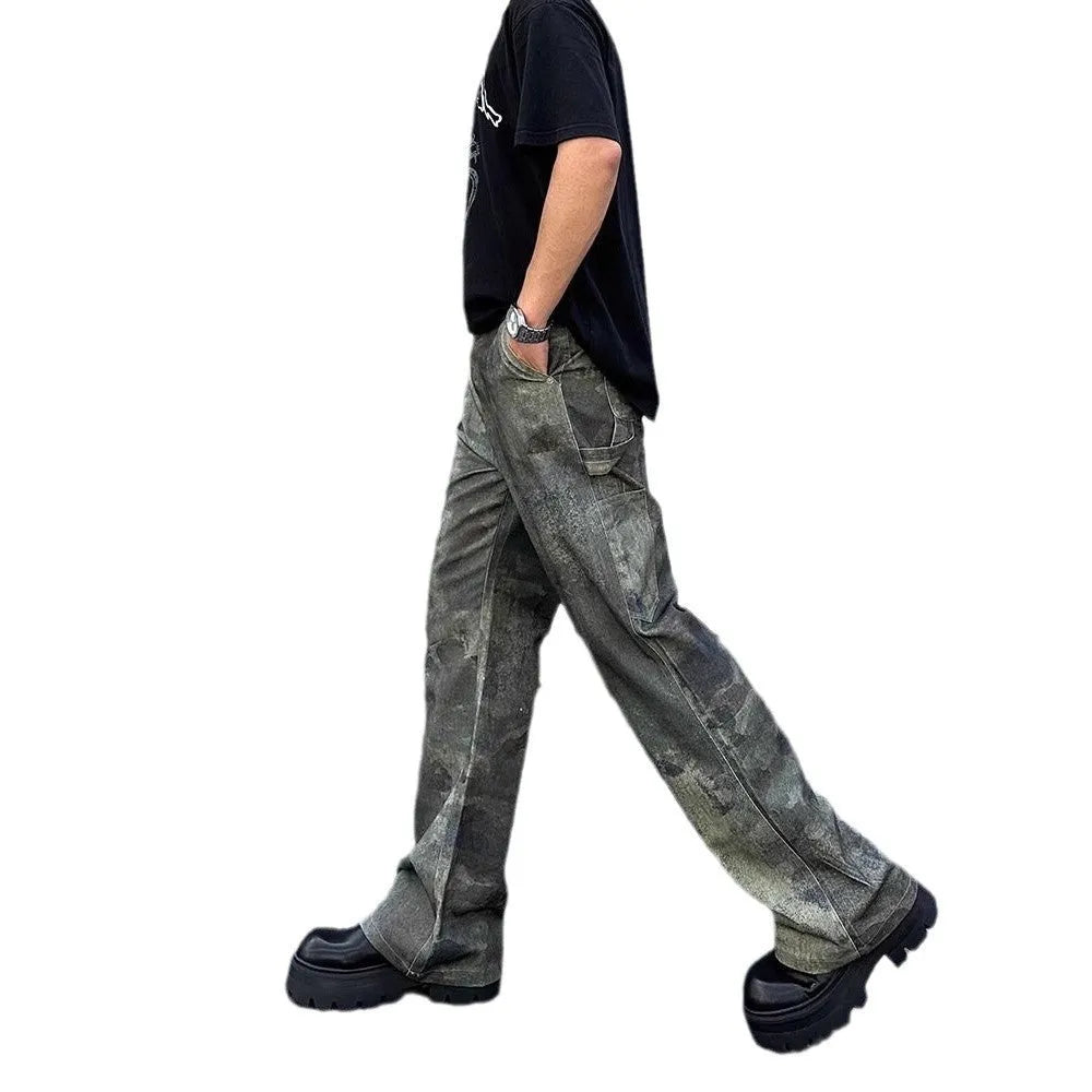 Men's straight leg camouflage jeans with digital printing in picture colour finish