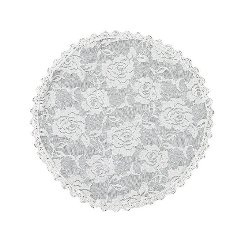 Small round bridal head cover in black or white, 30cm wide, made from polyester fabric.