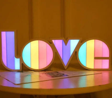 Rainbow style LED LOVE decorative light with plastic shell for Valentine's Day and wedding decoration