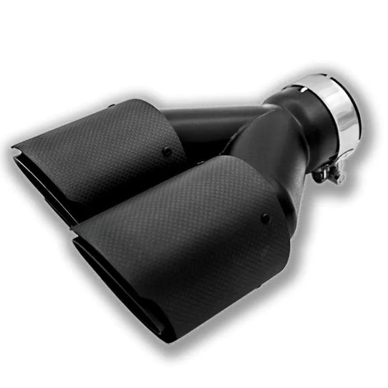 Black carbon fibre car exhaust pipe with double outlet tail nozzle, 250mm size