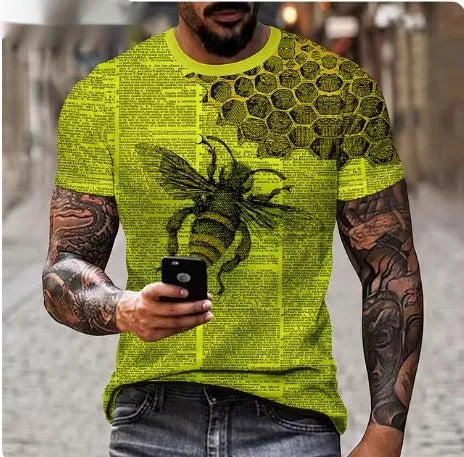 Men's black T-shirt with 3D lion print design, polyester fabric, available sizes XXS to 6XL