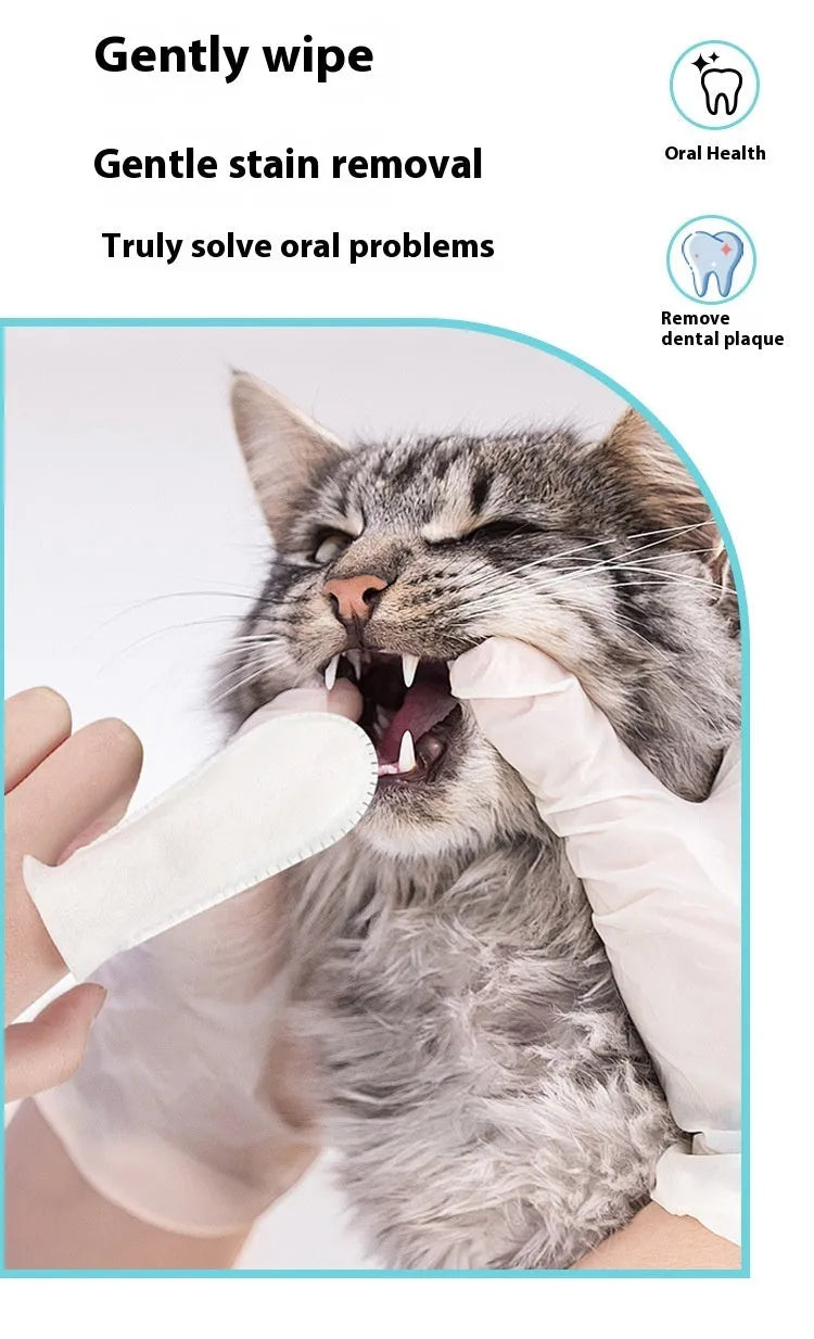Pack of 50 white pet dental cleaning finger stalls made from non-woven fabric