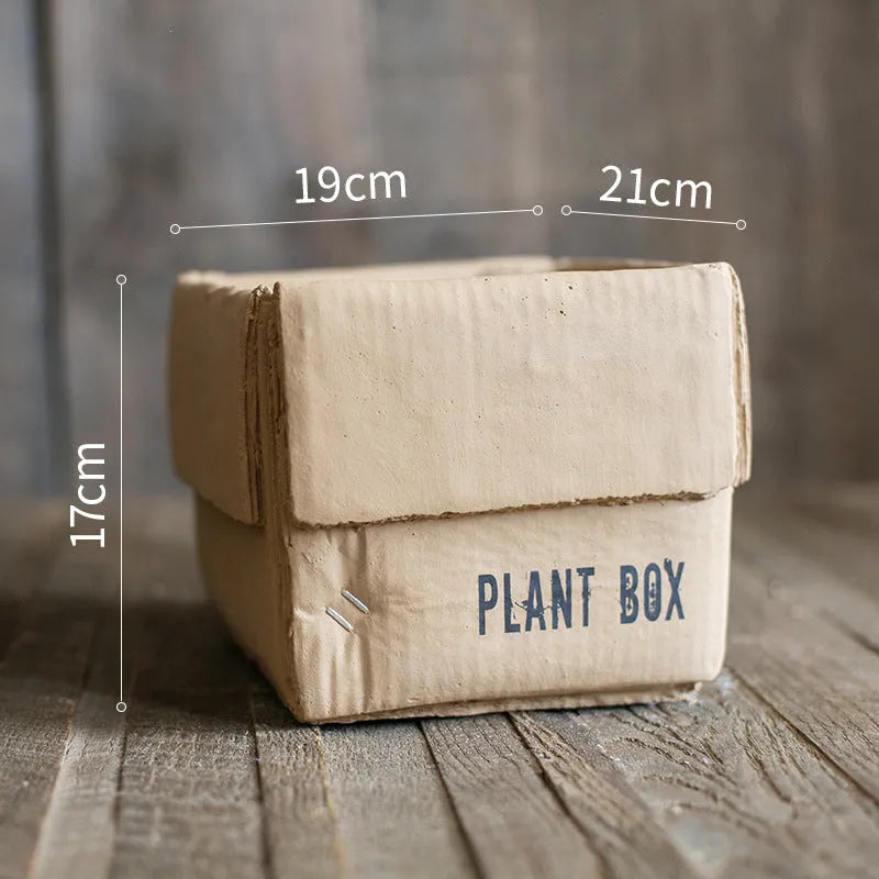 Cement brown paper box flowerpot with bottom drainage hole in Nordic style