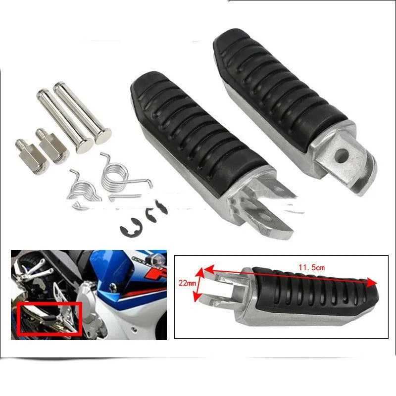 Black aluminium alloy motorcycle footpegs for Suzuki Hayabusa, V-Strom, and B-King motorcycles