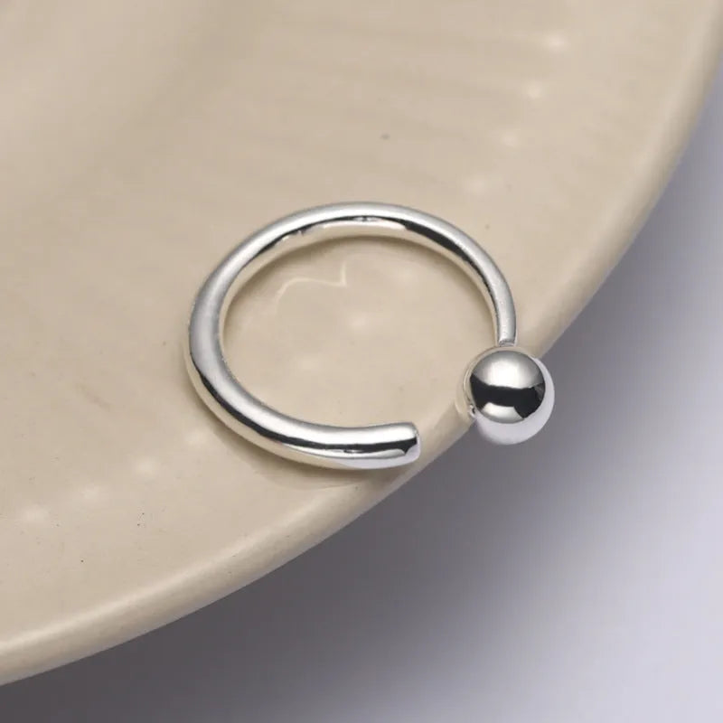 925 sterling silver round beads ring with opening band in silver colour