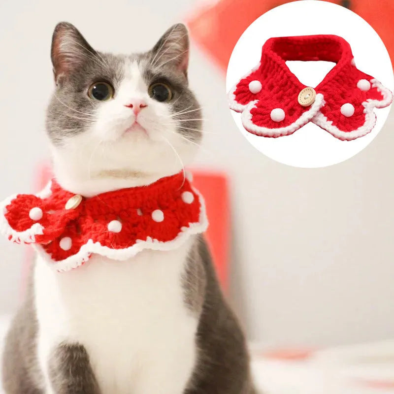 Wool knitted pet collar with cartoon pattern for cats dogs rabbits in milk cotton material