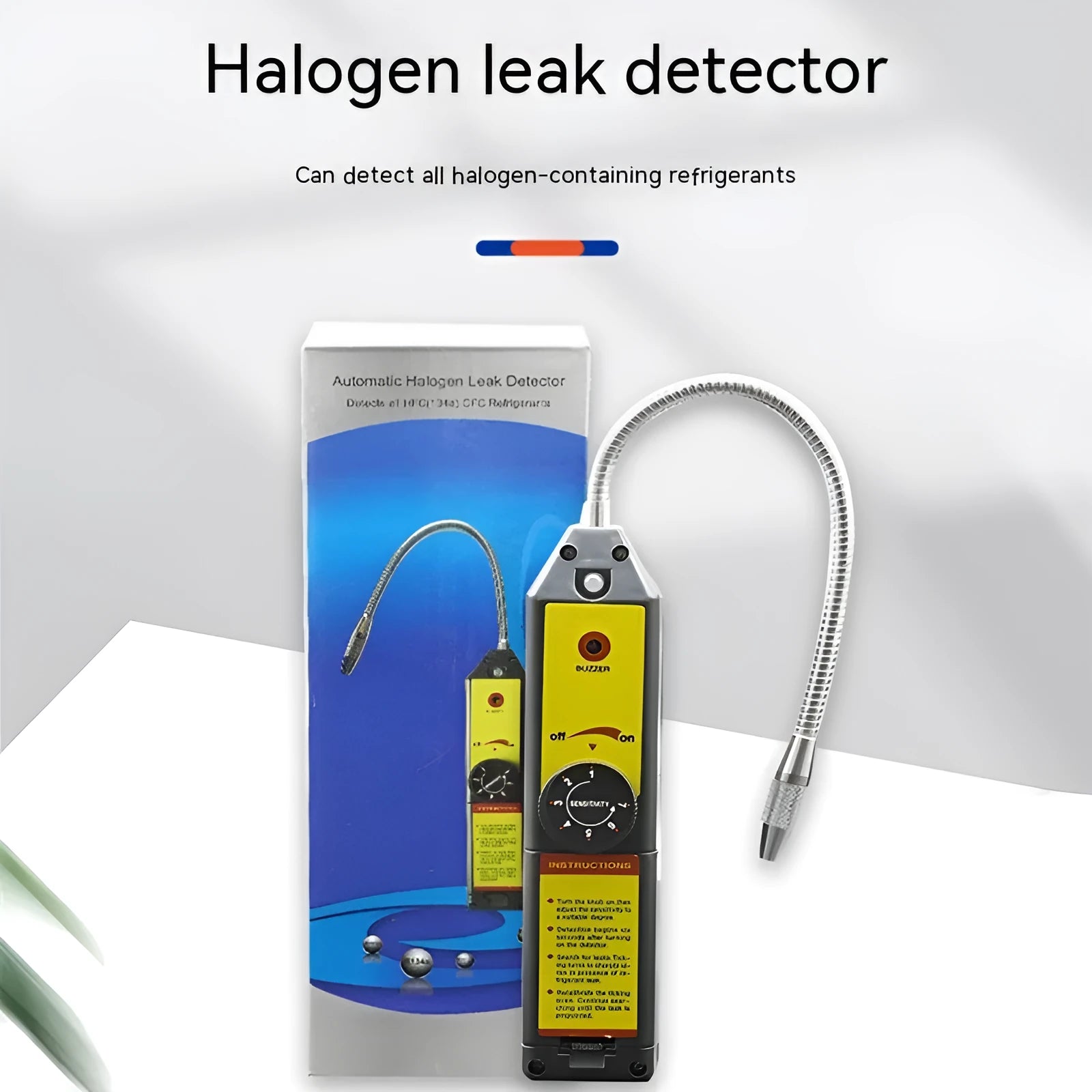 WJL-6000 electronic halogen refrigerant leak detector with extended probe on workbench