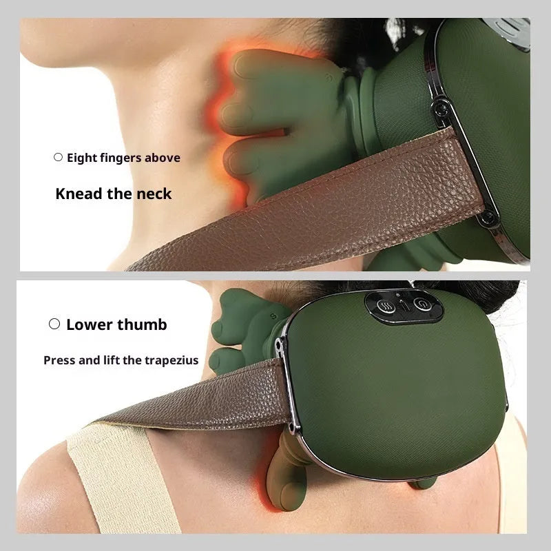 Rechargeable neck and shoulder massager in green or white, 14.5x12x11cm, with multi-mode and temperature adjustment
