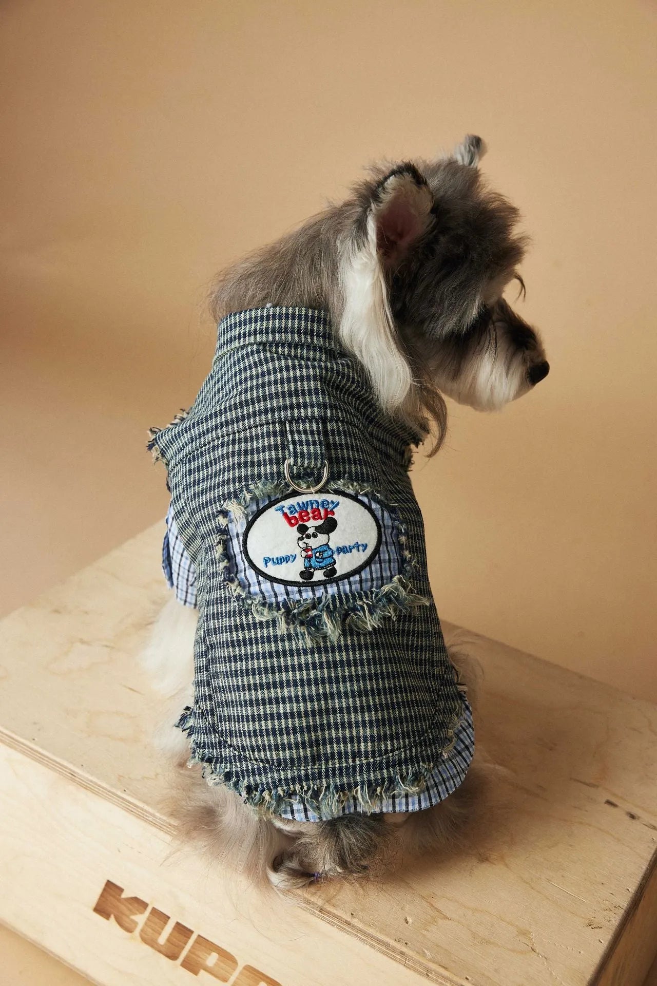Blue washed old plaid sleeveless denim vest for dogs cotton casual pet clothing