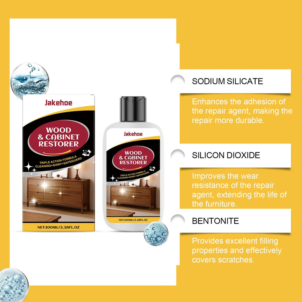 Wooden furniture scratch care kit with 100ml bottle and microfiber towel for cleaning and polishing