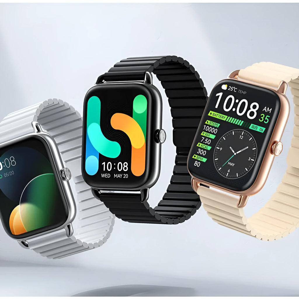 HAYLOU LS11 black smartwatch with AMOLED screen displaying fitness stats on a wrist.