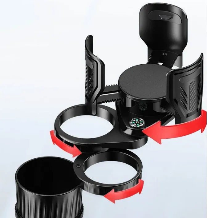 Black carbon fibre pattern car cup holder with retractable adjustable base for 6.5-10cm diameter cups
