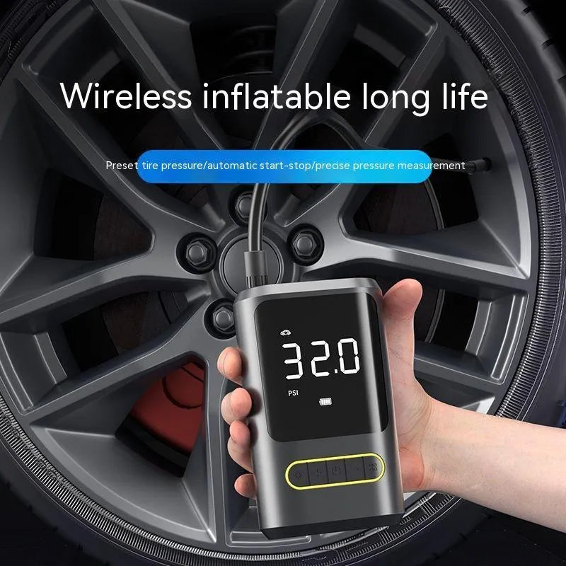 Handheld wireless digital air pump with display screen and LED light for car tyres