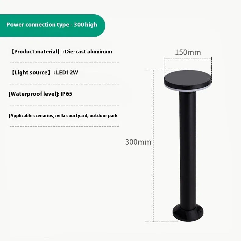 IP65 aluminium LED outdoor lawn lamp in 300mm or 600mm round or square design for garden and courtyard