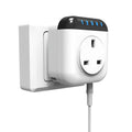 White Tuya smart temperature control socket with three holes and a separate temperature sensor probe.