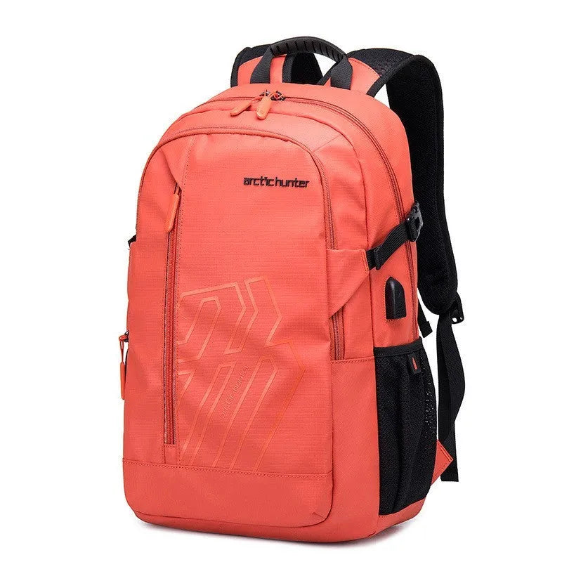18-inch casual computer backpack in plaid pattern with curved shoulder strap