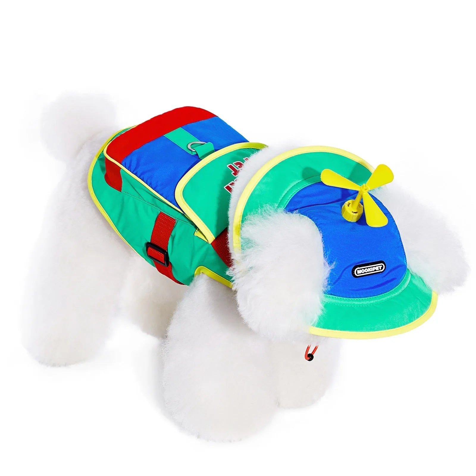 Mookipet green 100% polyester fibre pet traction strap on a white background, showing adjustable sizing for dogs and cats.