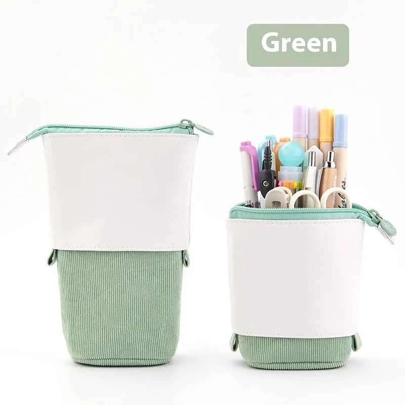 PU corduroy stationery case with drop-down telescopic design in six colour options.