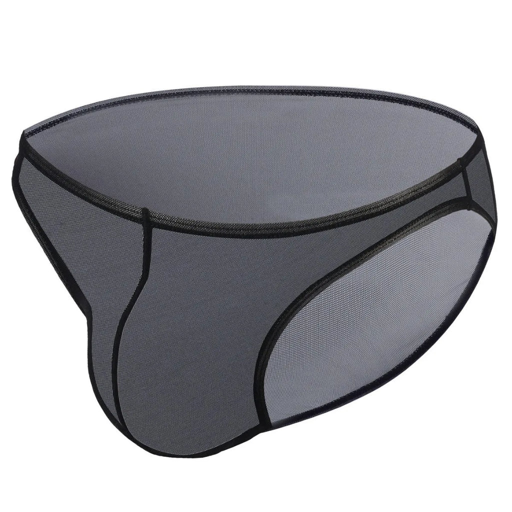 Men's black low-waist triangle briefs made from quick-drying nylon fabric