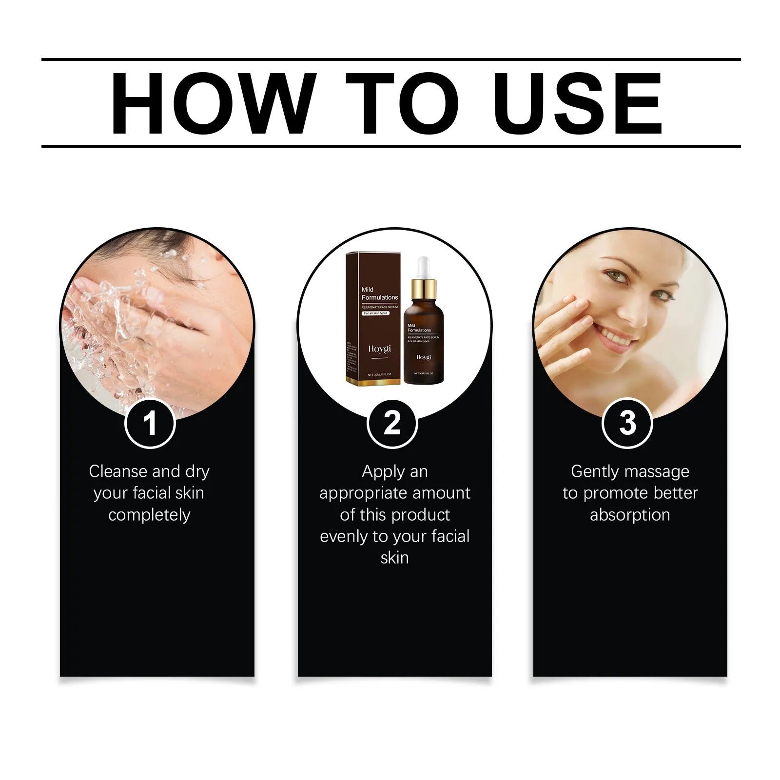 30ml facial essence bottle with clear liquid containing arbutin, collagen, vitamin C and hyaluronic acid