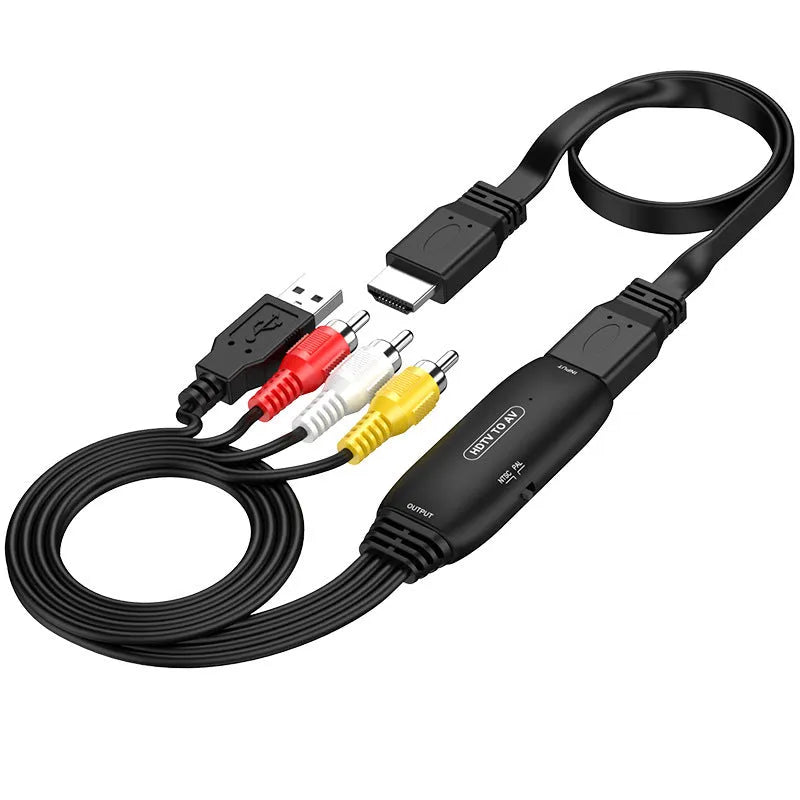 HDMI to AV adapter cable converter with 110cm length showing RCA composite output connectors