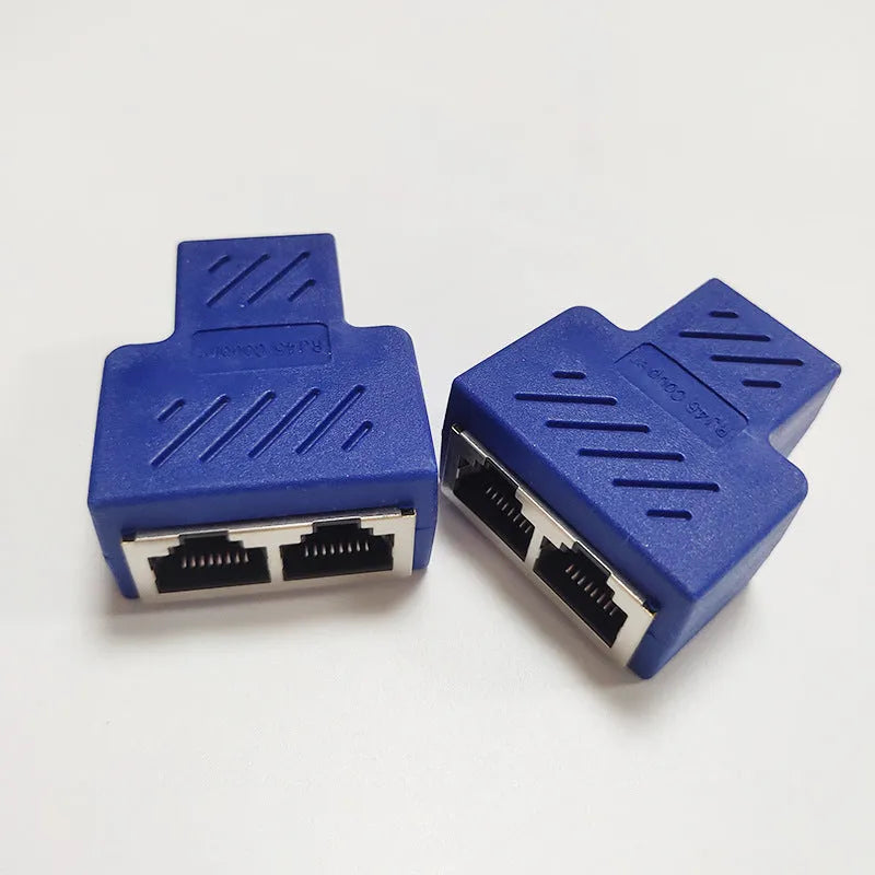 RJ45 network cable splitter tee adapter in five colour options with injection-moulded plastic housing