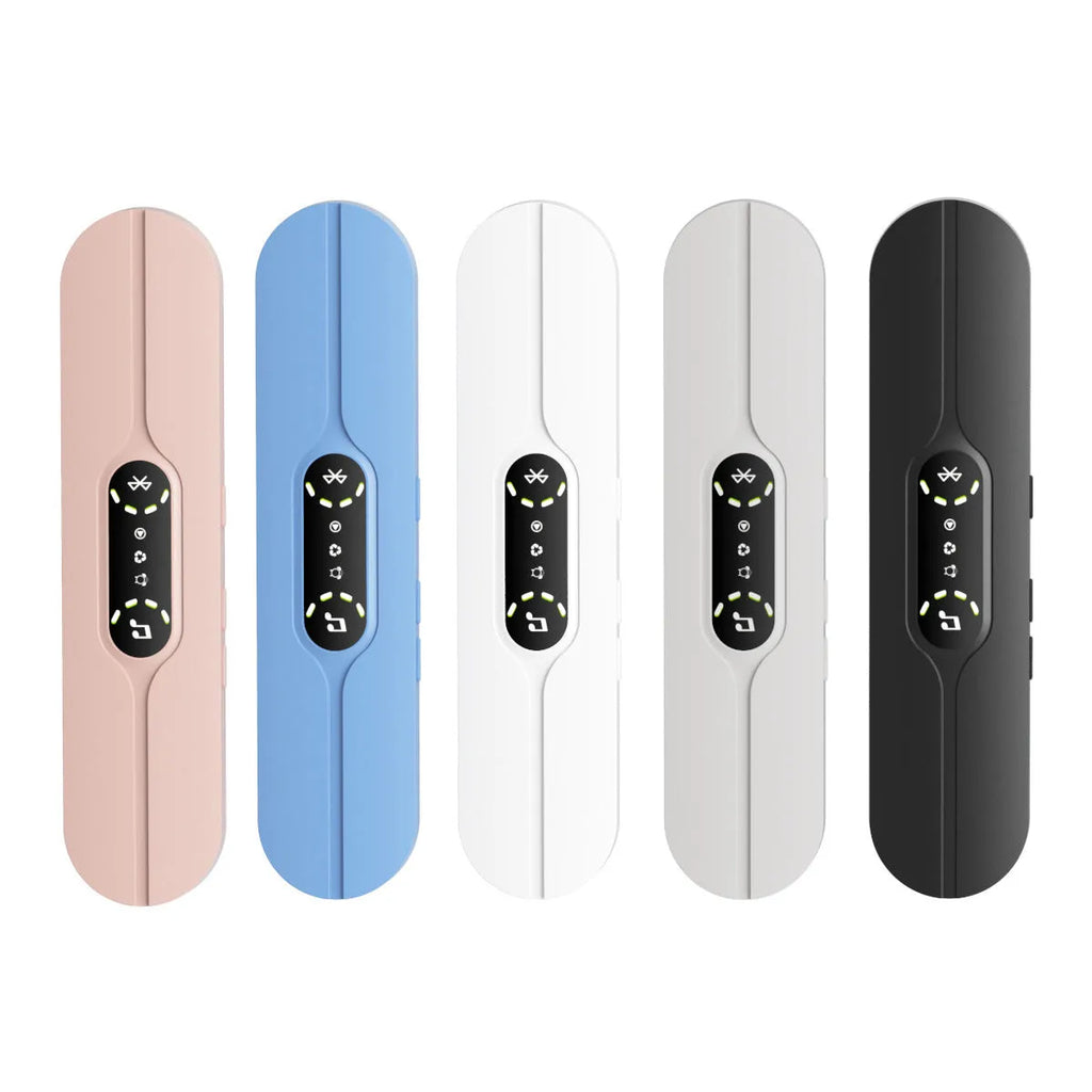 Bone conduction wireless Bluetooth music box in black with USB recharge port and timing control buttons