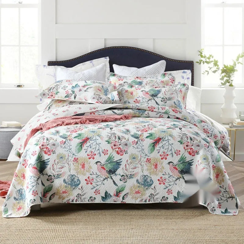 Pure cotton bedspread three-piece set with double-sided geometric patterns for 1.8 metre beds